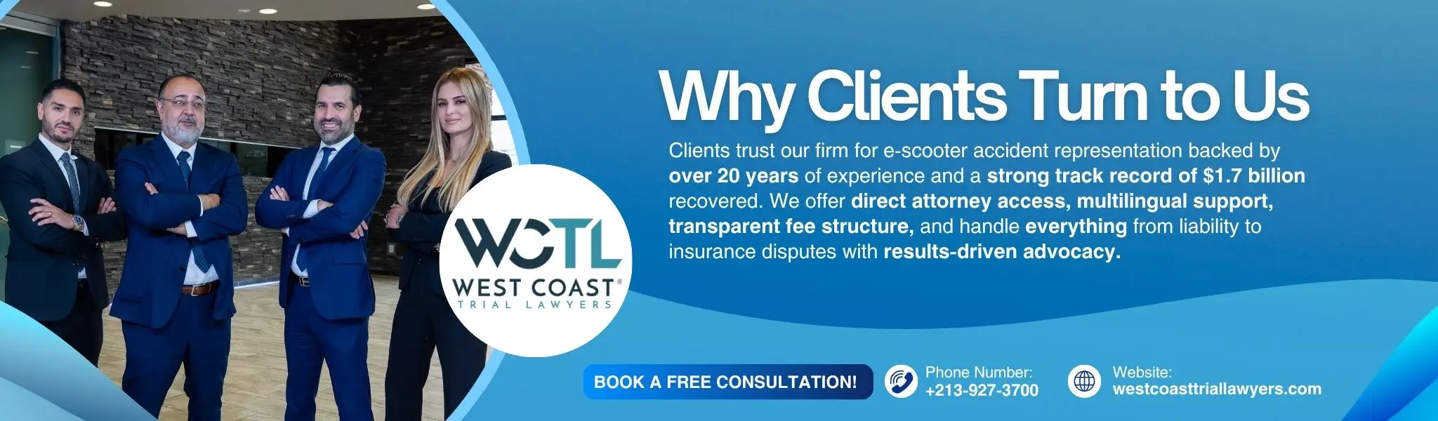A detailed infographic about why accident victims turn to WCTL for scooter accident claims.