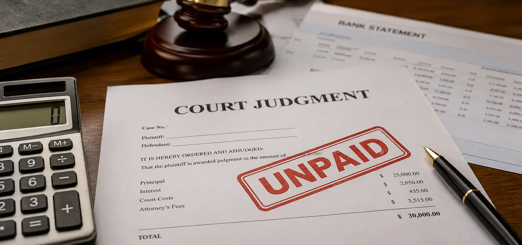 A stack of unpaid court judgement bills.