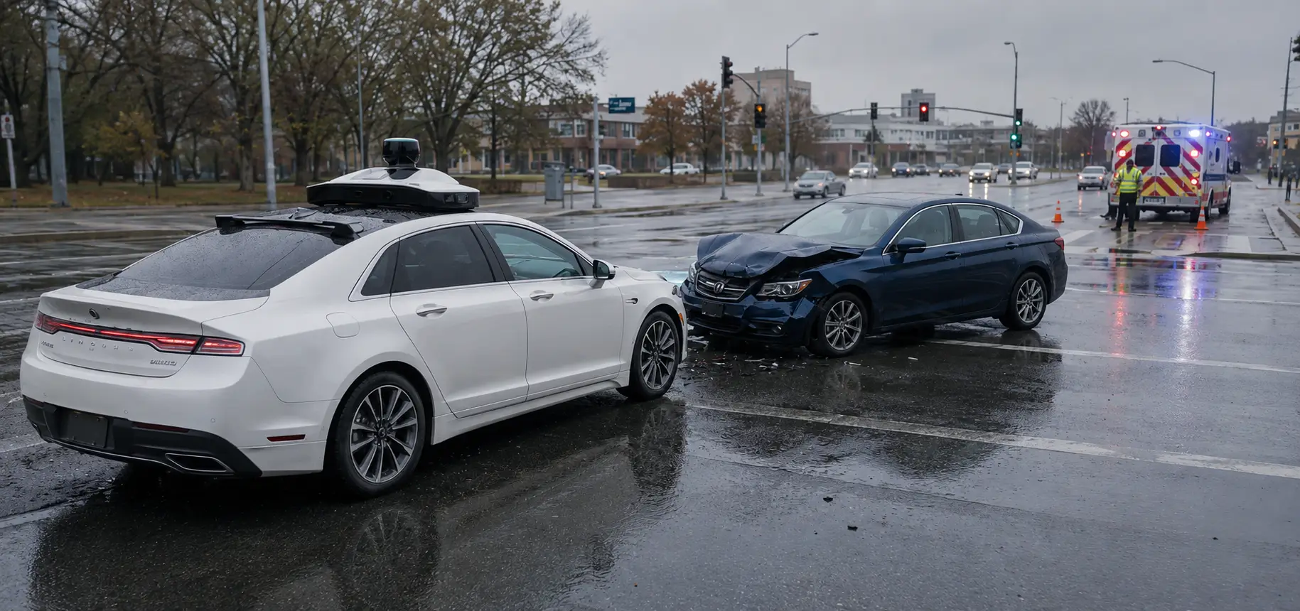 A self driving car accident scene. 