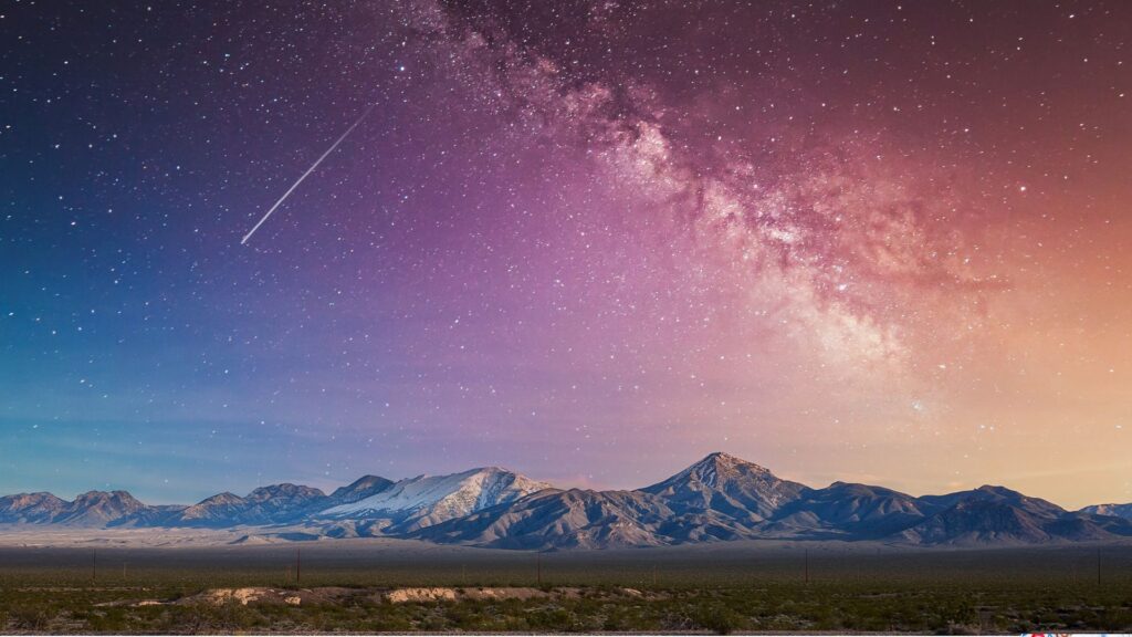 Colorful view of Nevada mountains and the night sky.