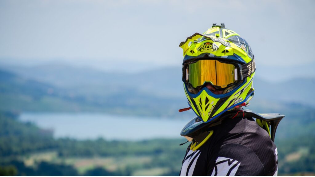 A custom green motorcycle helmet