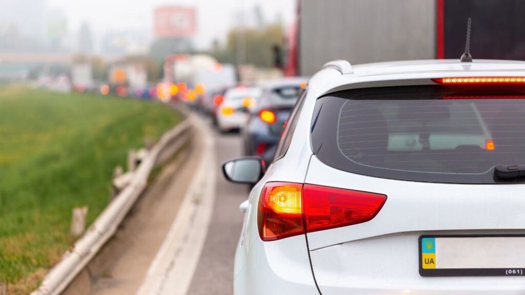 A row of cars waiting in line.