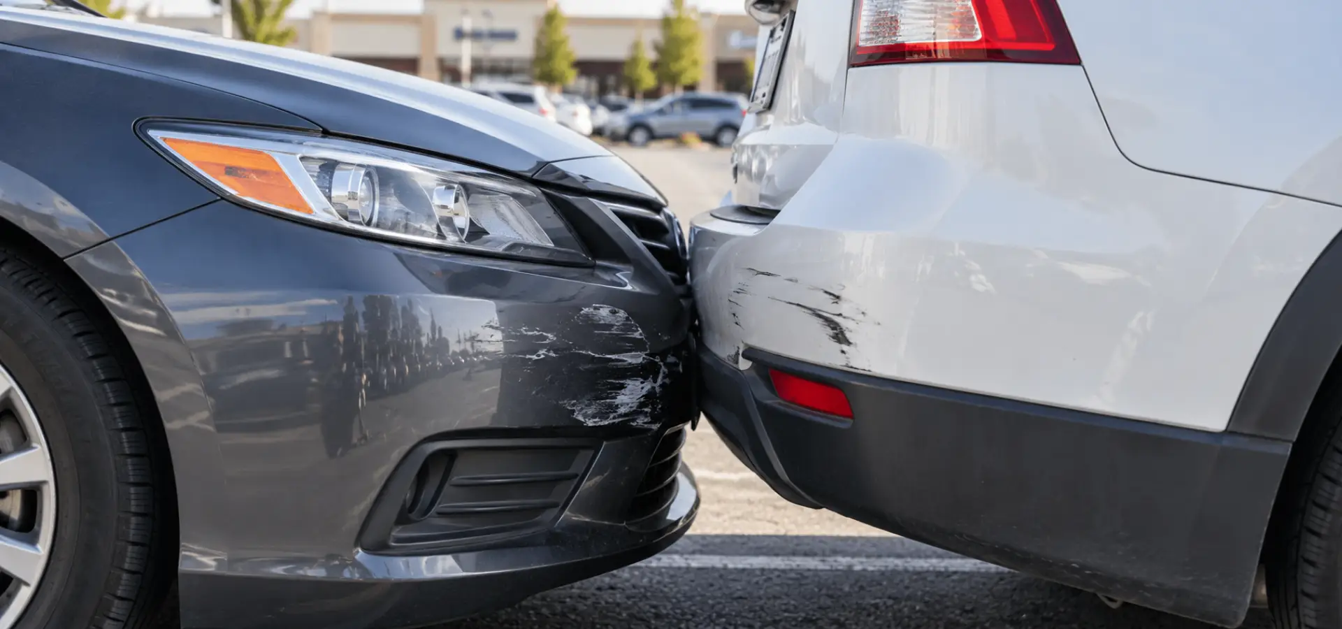 A close up of a minor rear end accident.