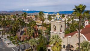 A wide overview of downtown Riverside, California.