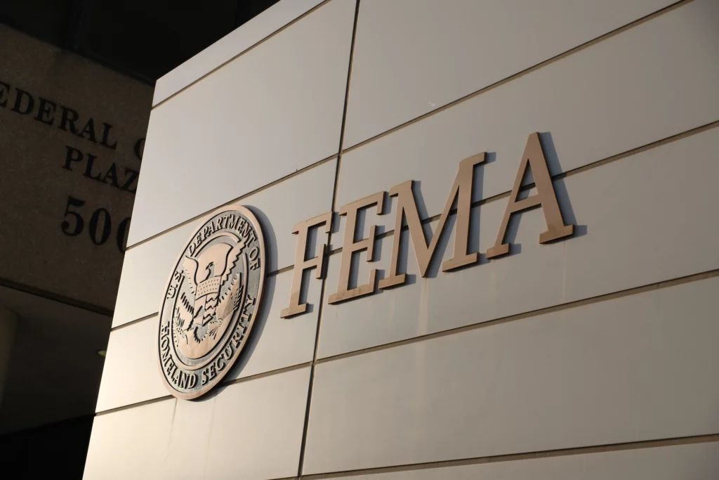 The FEMA logo on a wall.