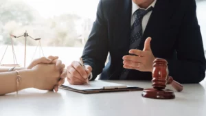 A lawyer talking to their client.