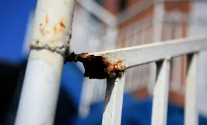 A rusty broken staircase.