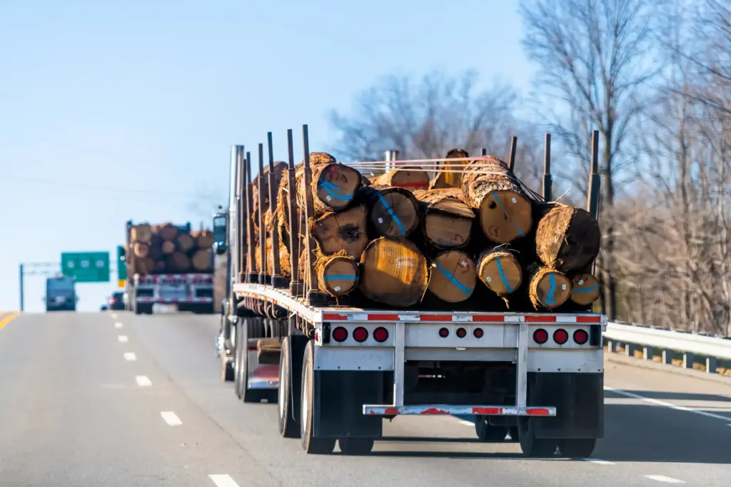A truck carrying a lot of loose wood in the back.
