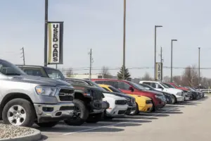 A used car lot. 