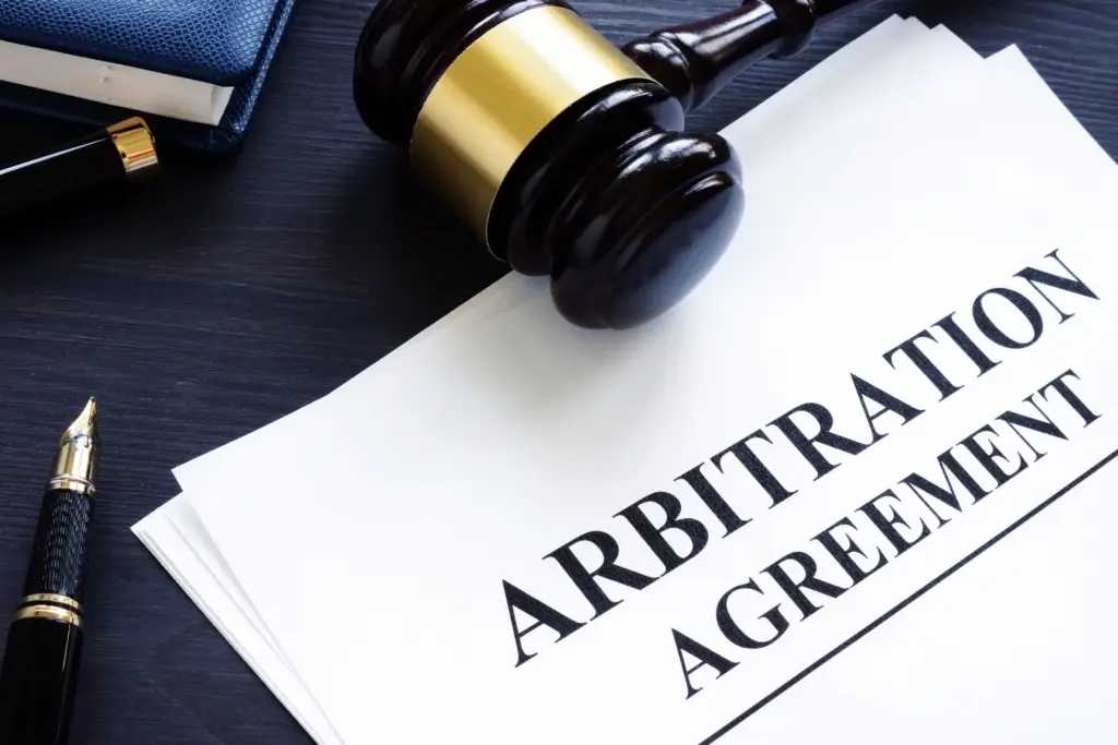 An arbitration agreement paperwork.