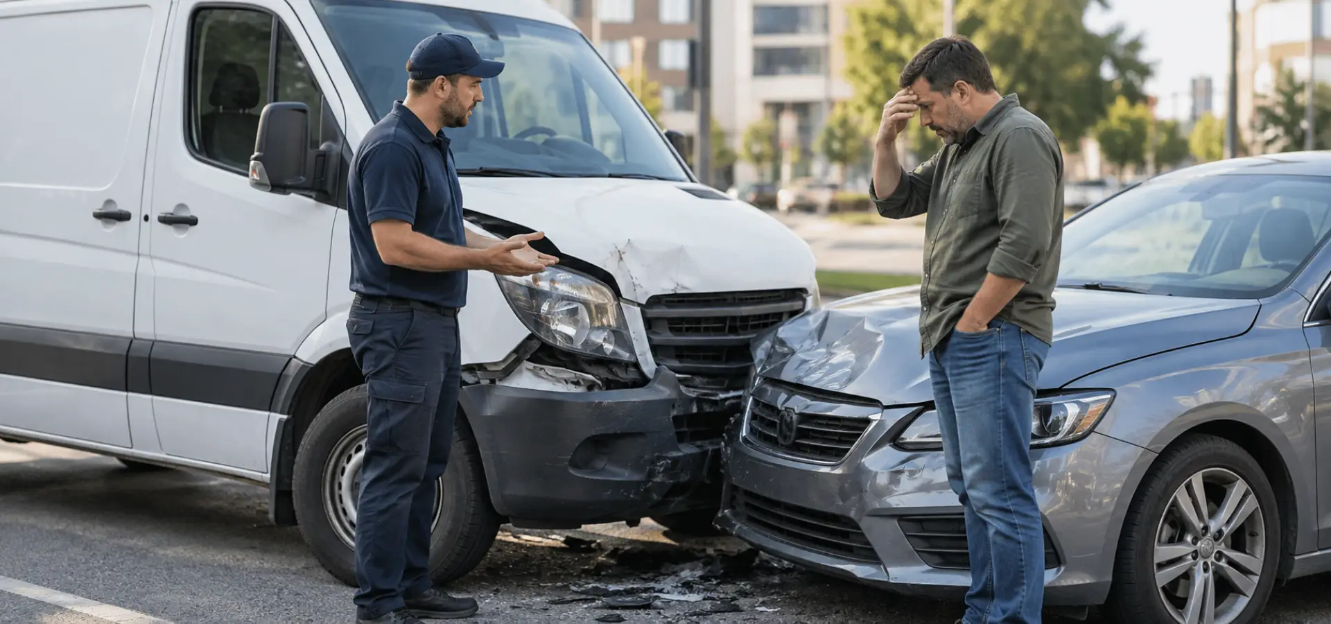 A car accident between a delivery driver and another driver.