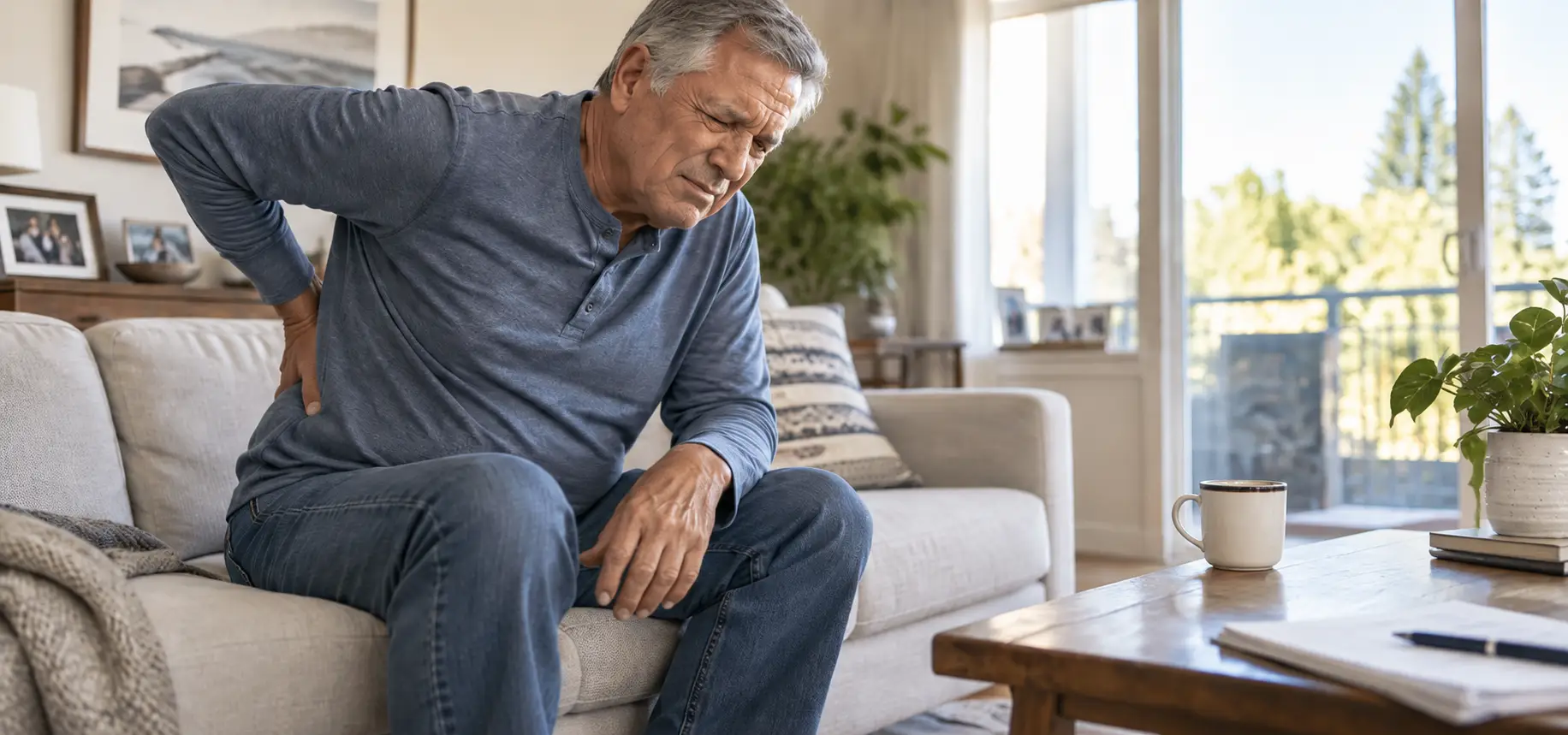 An old man with back pain.