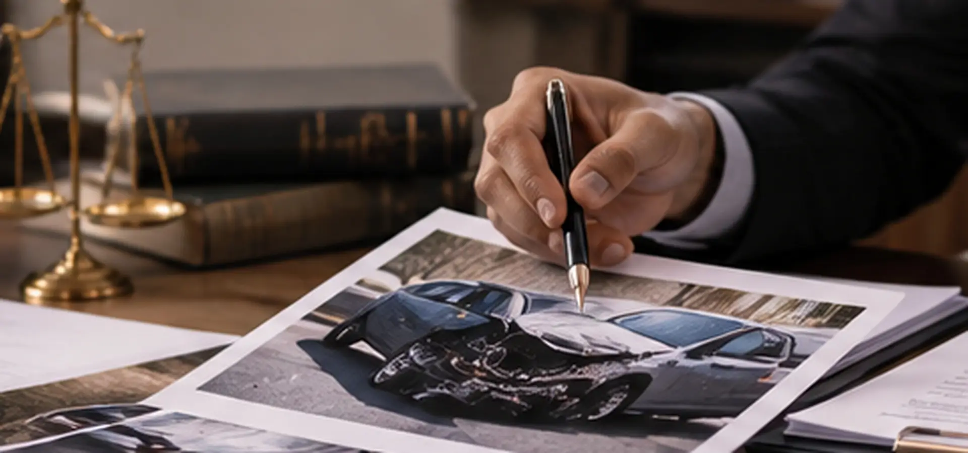 A lawyer pointing out details in a picture.