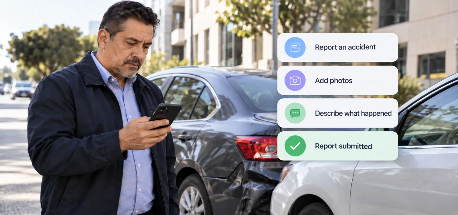 A passenger looks at their phone and submitting a report.