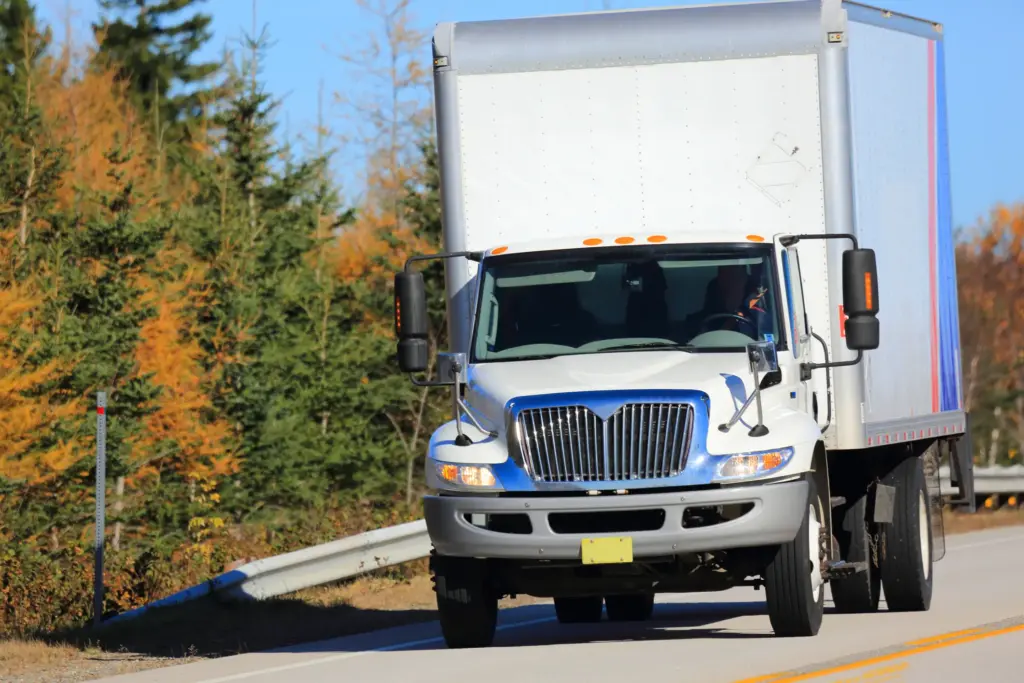 A truck driving on the road.