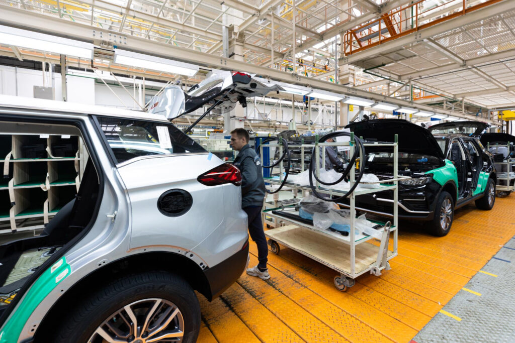 car bodies are on assembly line factory