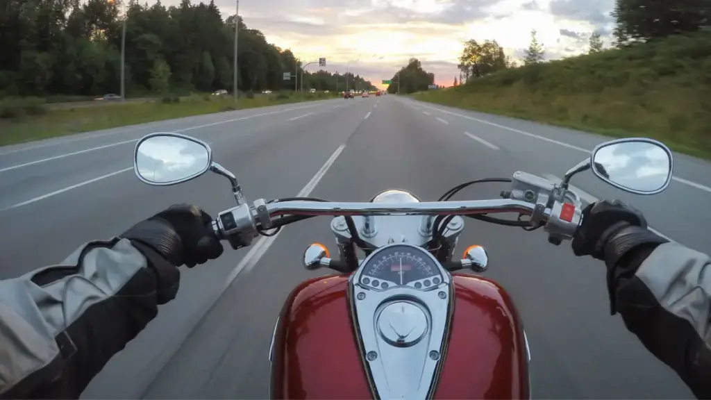 A first person POV shot of a motorcycle rider. 