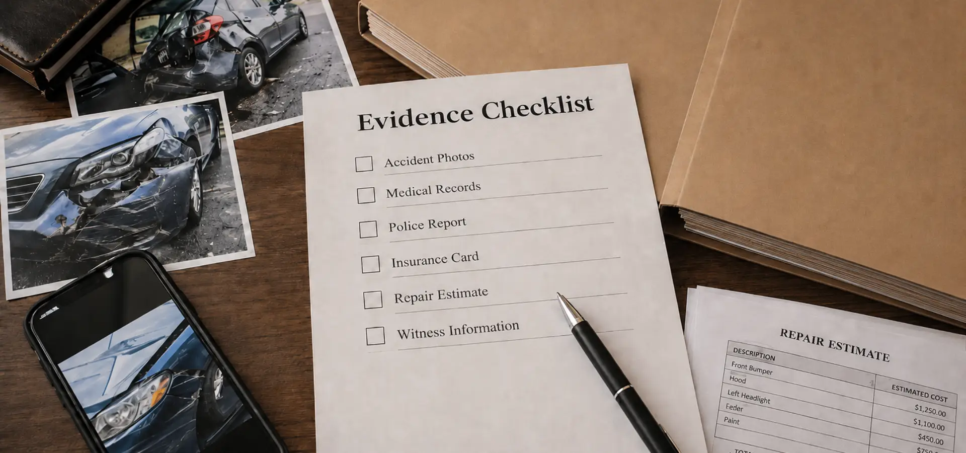 A series of evidence for a personal injury claim.