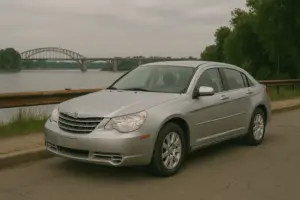 A silver Chrysler Sebring parked on the side of the road. 