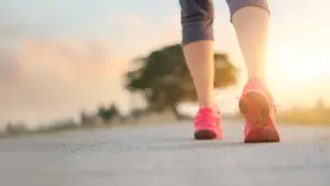 A person walking on the side of the road.