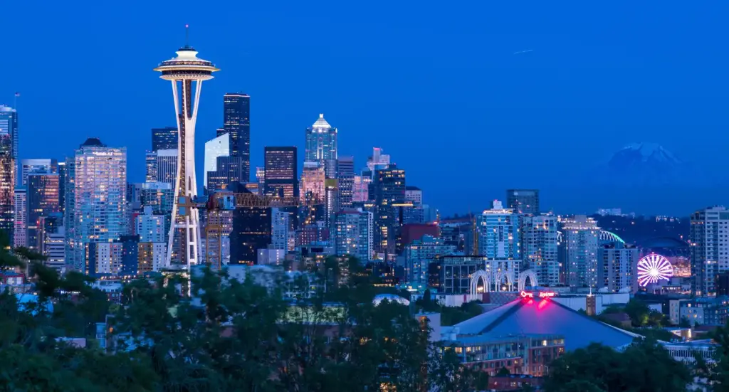 An overview of downtown Seattle, WA.