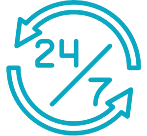 A 24/7 availability icon.