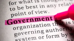 A pink highlighter highlighting the word 'government' in a dictionary.