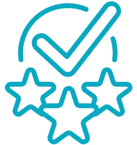 A check mark with 3 stars, indicating experience.