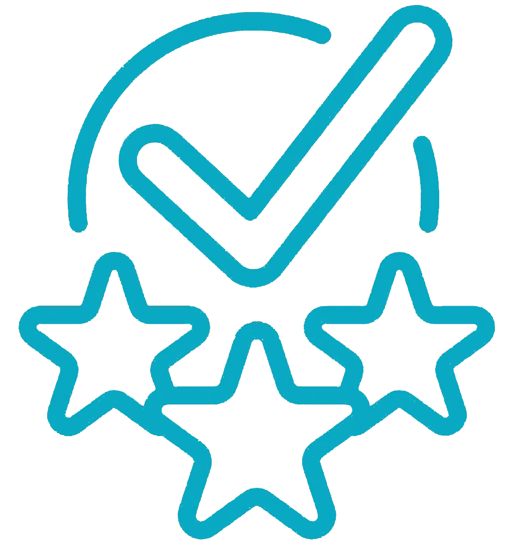 A check mark with 3 stars, indicating experience.