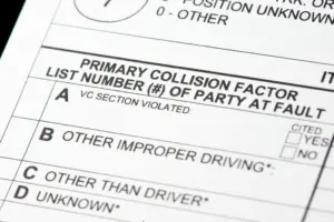 A close up of a police car accident report.