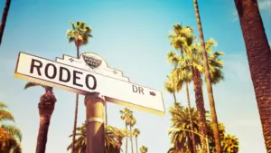 A close up of Rodeo Drive sign in Beverly Hills.