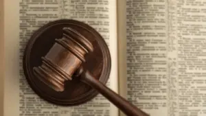 Un mazo sobre un libro abierto.