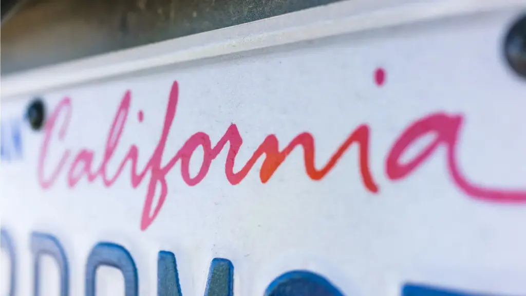 A close up of a California license plate.