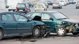 A t-bone accident occurring on the road.