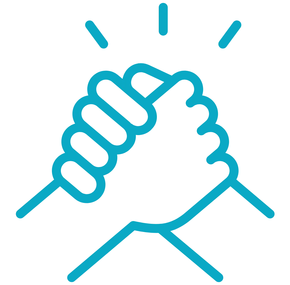 A two holding hand icon indicating partnership.
