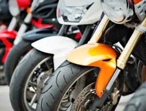 A row of electric motorcycles.