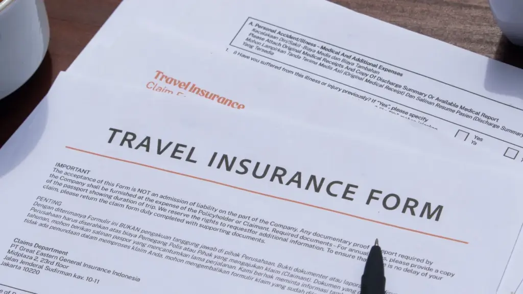 A travel insurance form.