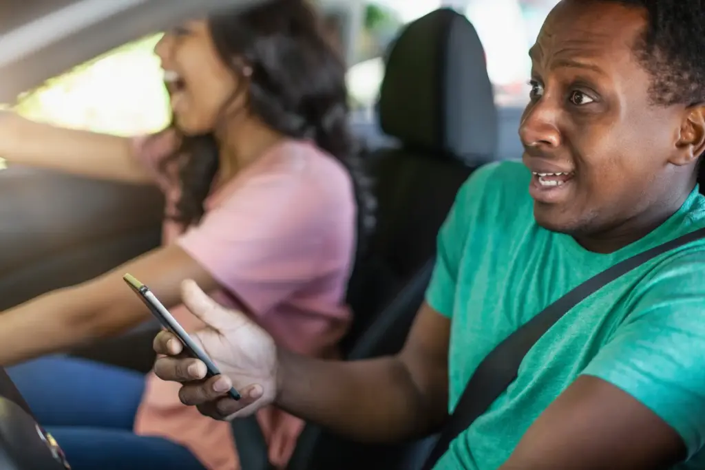 A rideshare trip about to get into an accident.