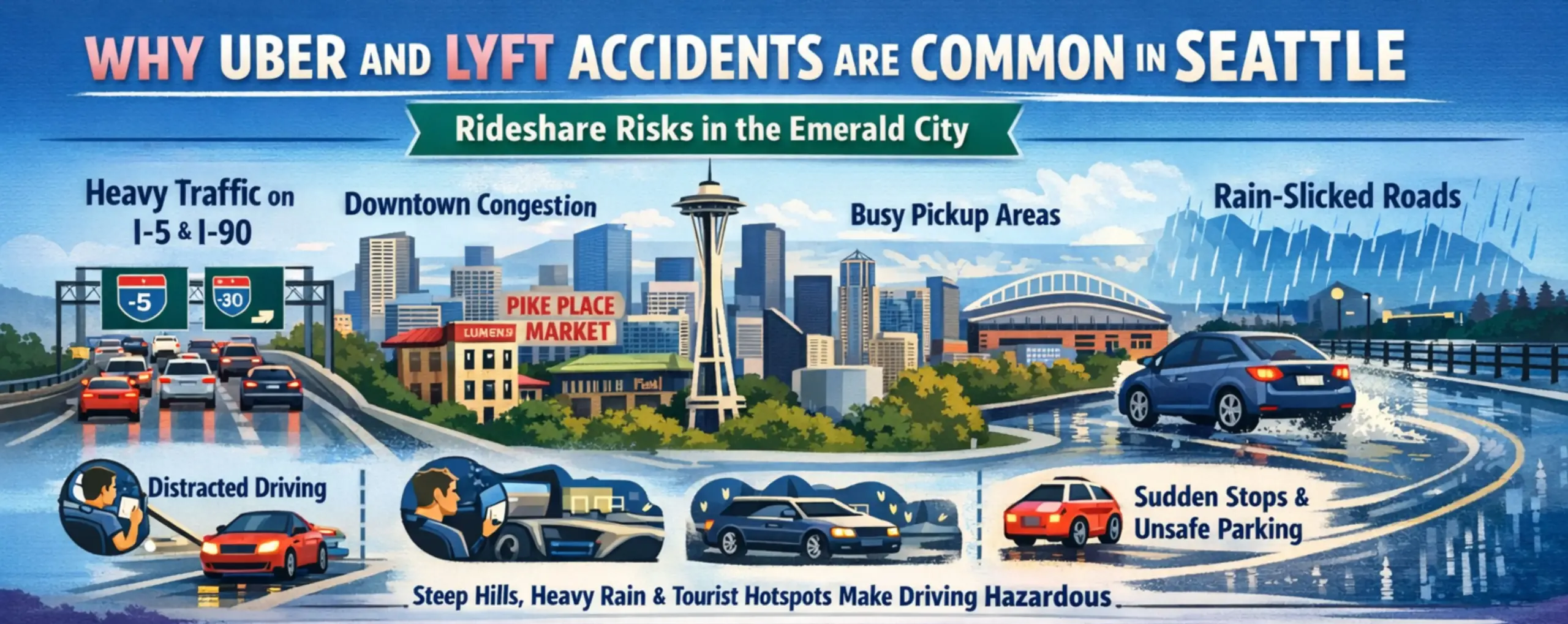An infographic about why uber and lyft accidents happen in Seattle.