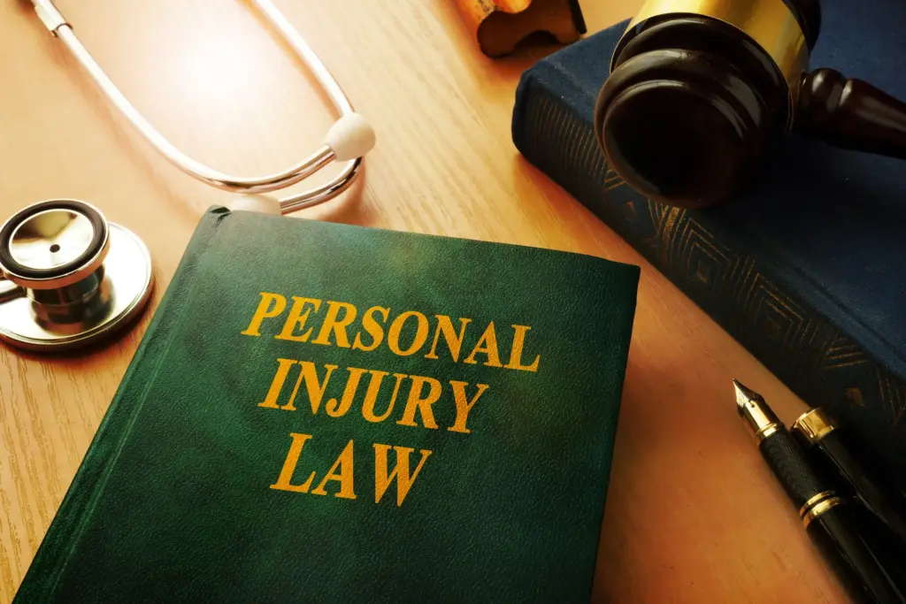 A personal injury law book on a table.