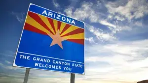 The Arizona state sign at the border.