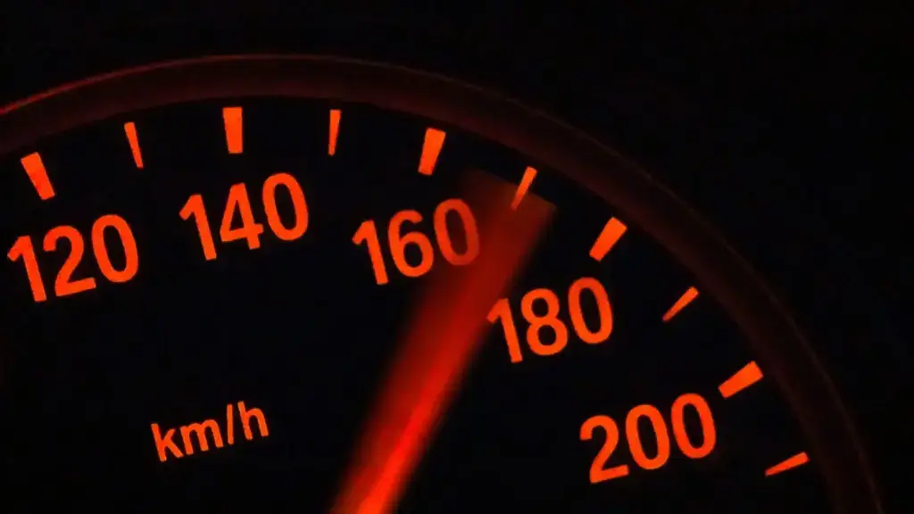 A car odometer reaching to the 160 and 180 miles per hour mark.