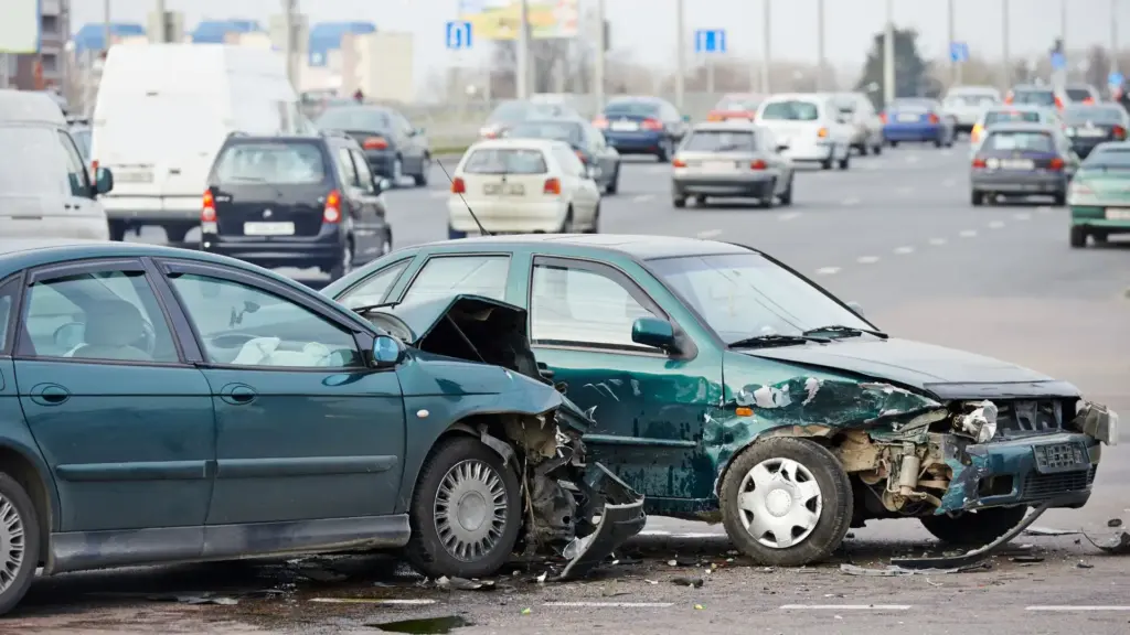 A severe car accident on a highway.
