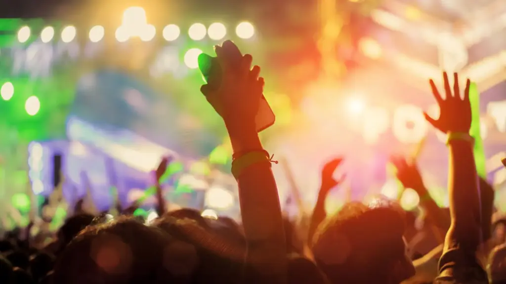 A crowd of people at a rave.