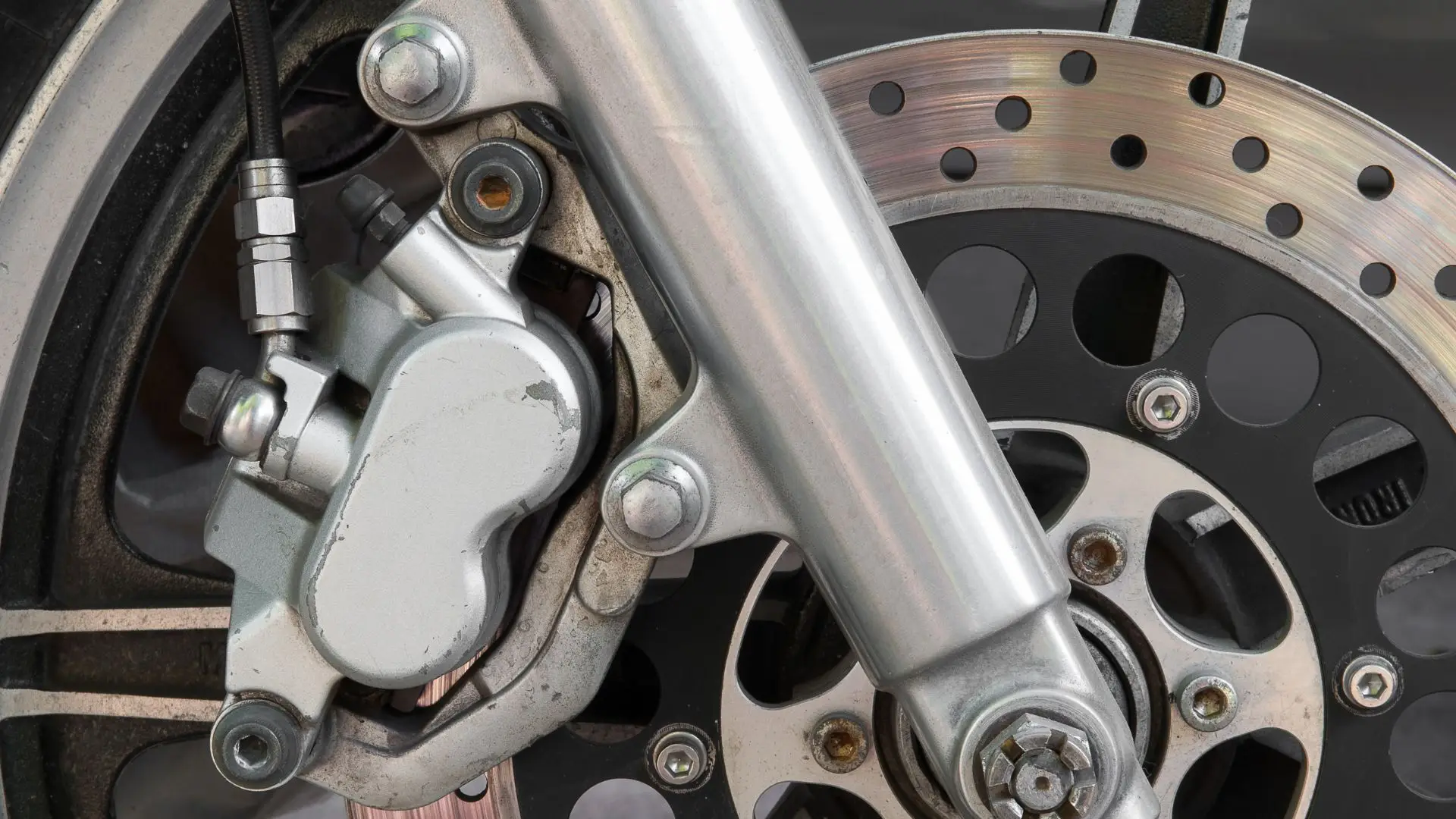 A motorcycle with a modified brake.