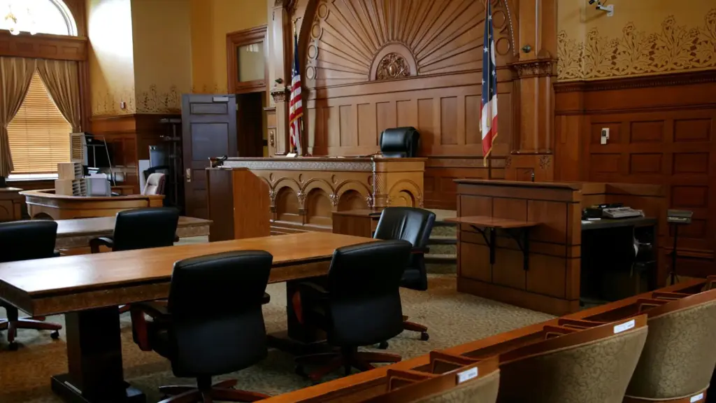 An empty courtroom.