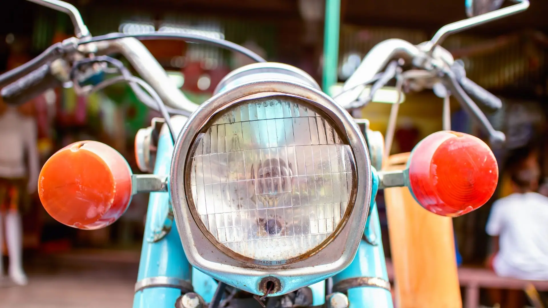 A motorcycle with altered turn signals.