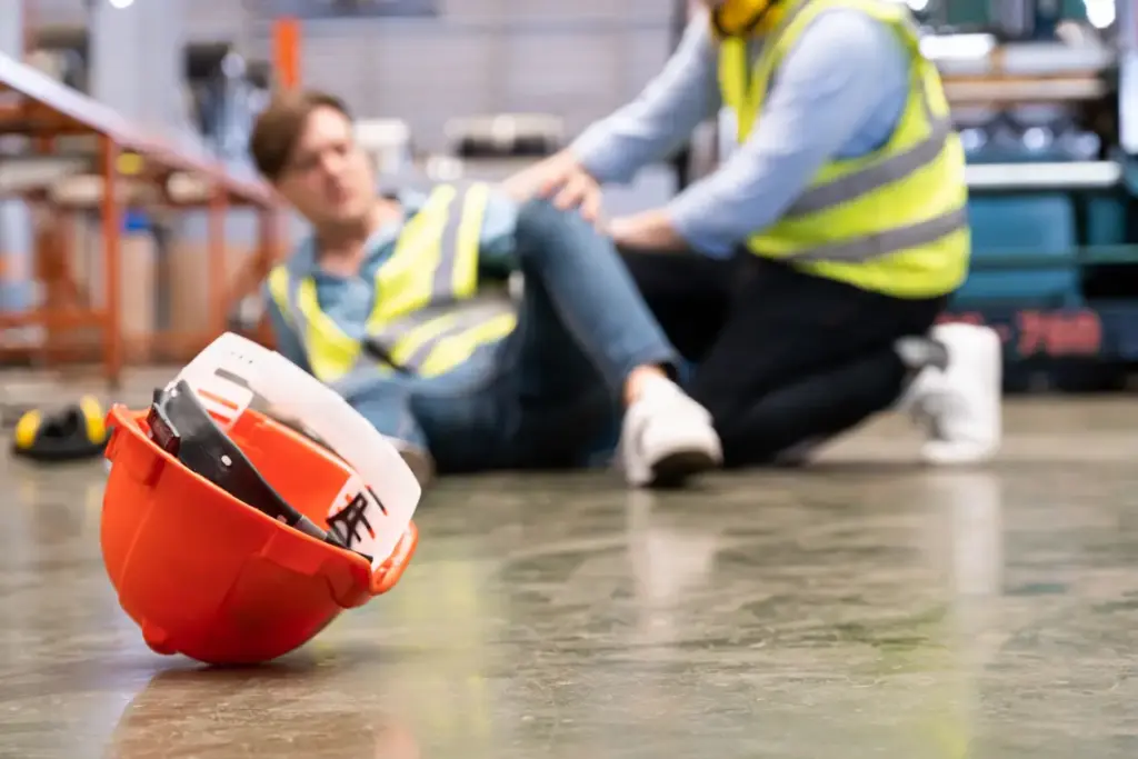 A warehouse worker who slipped and fell onto the ground.