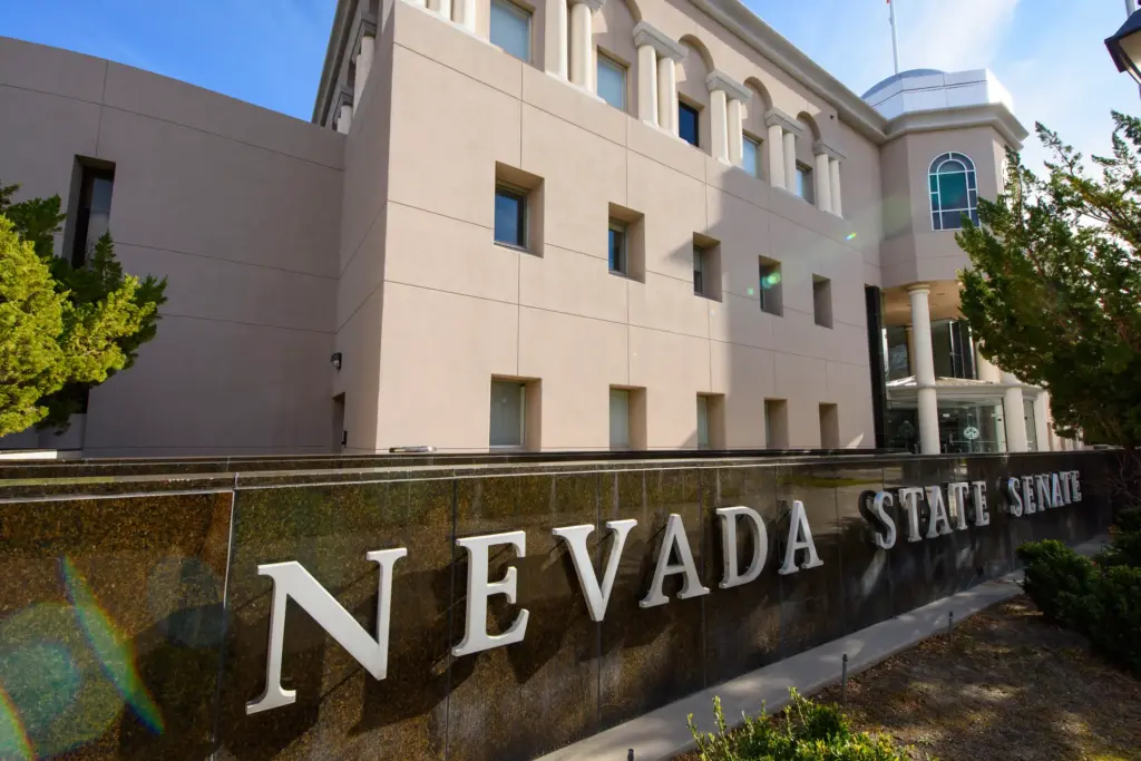 A corner shot of the Nevada State Legislature building.