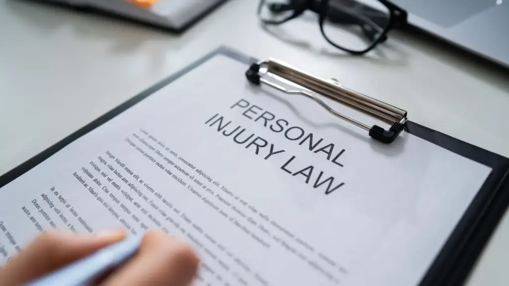 A personal injury form on a clipboard.